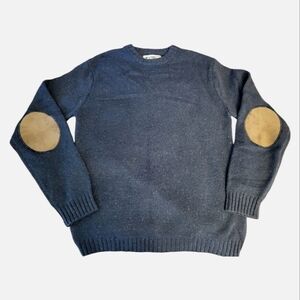 LINE OF TRADE Mens Navy Sweater Wool Blend Elbow Patch Pullover Crewneck- Size L